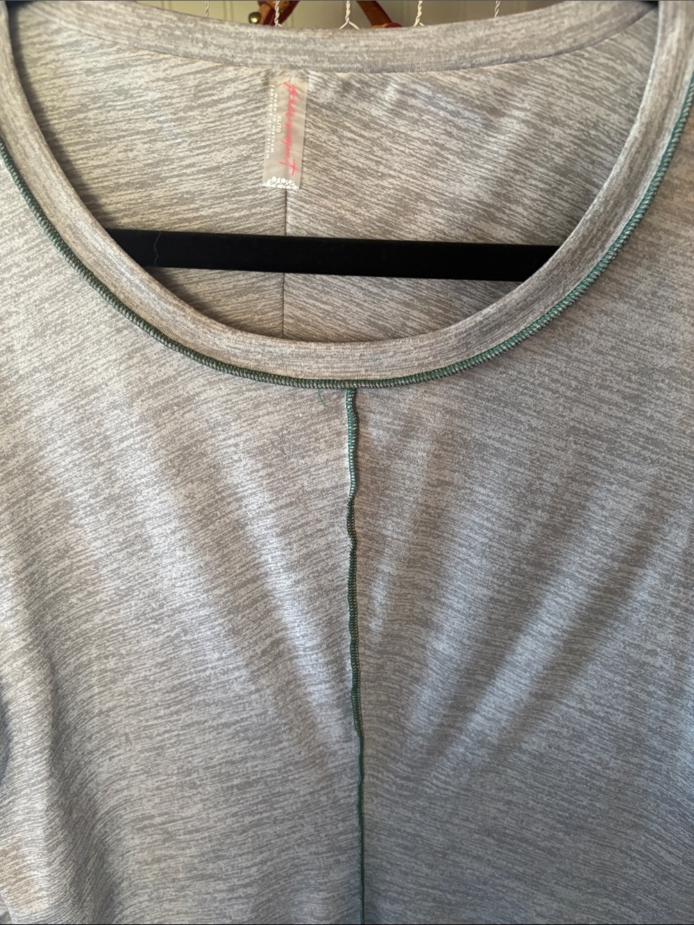 Free People Light Gray Long Sleeve Top with Green Stitching - Picture 3 of 4